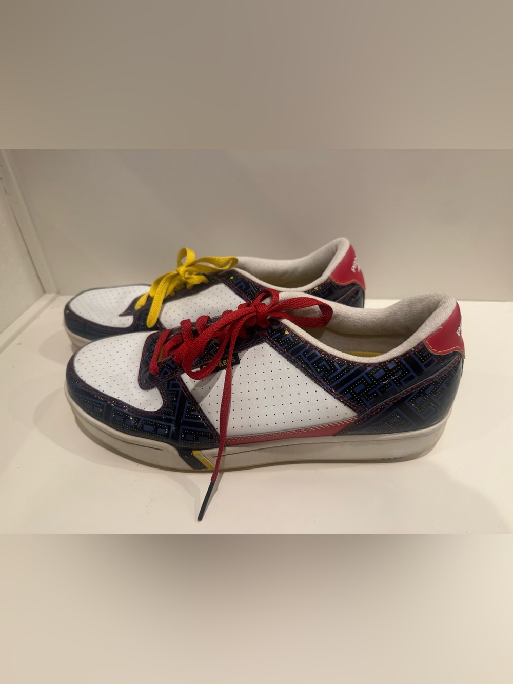 Men's White Sneakers with Red and Yellow Accents